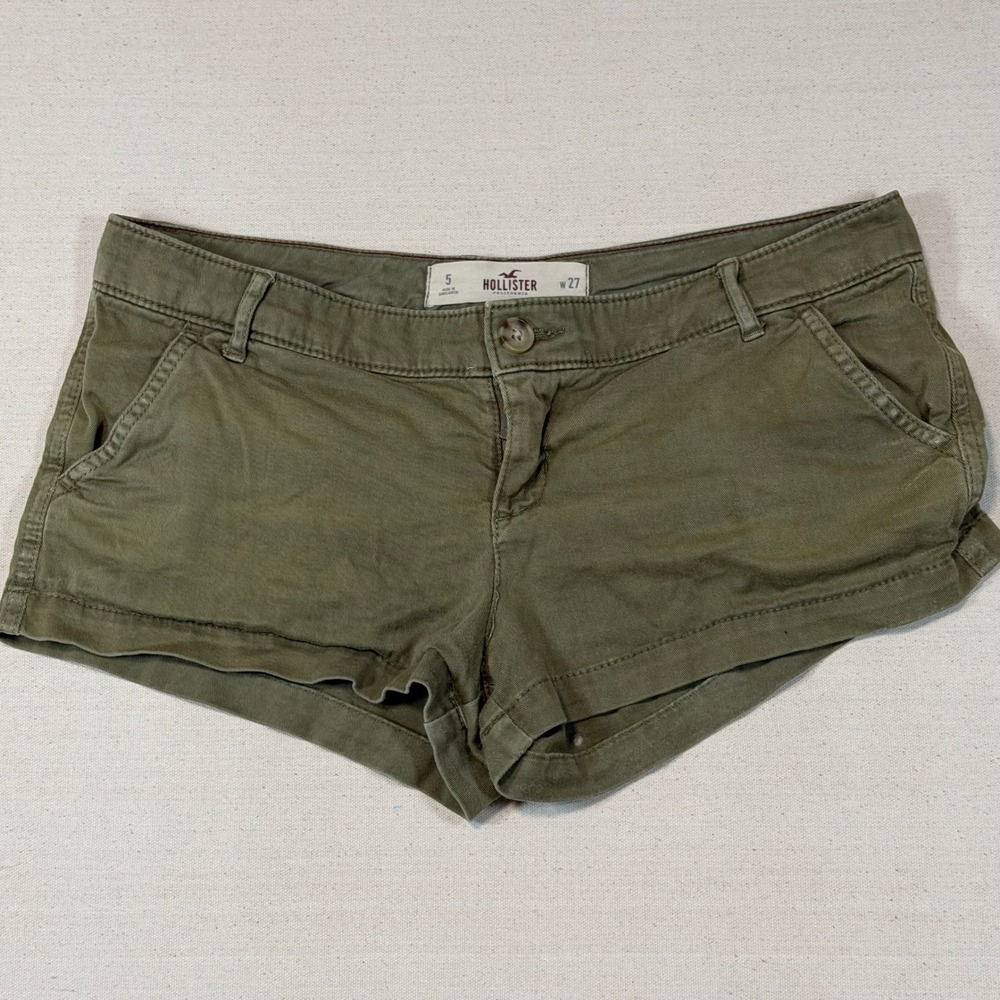 Vintage Hollister Womens Olive Green Low Rise Micro Shorts Size 5 W31 y2k